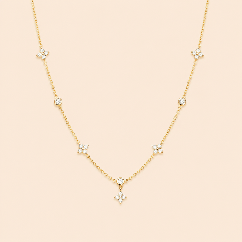 Collier fleurs & zircons